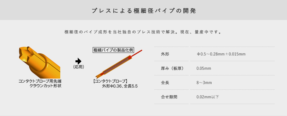 プレスによる極細径パイプの開発